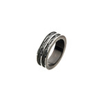 Black Plated + Steel Edgy Layered Ring (Size 9)