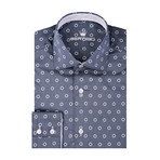 Circle Jacquard Print Long Sleeve Shirt // Navy Blue (L)