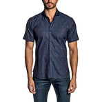 Floral Jacquard Short Sleeve Button-Up Shirt // Navy (L)