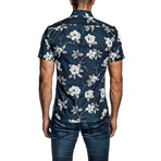 Floral Short Sleeve Button-Up Shirt I // Navy (L)