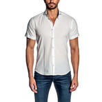 Polka Dot Short Sleeve Button-Up Shirt // White (M)