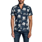 Floral Short Sleeve Button-Up Shirt I // Navy (M)