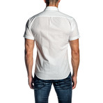 Polka Dot Short Sleeve Button-Up Shirt // White (L)