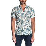 Floral Short Sleeve Button-Up Shirt // Off White + Blue (2XL)