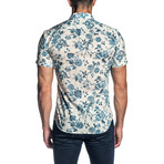 Floral Short Sleeve Button-Up Shirt // Off White + Blue (2XL)