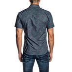 Micro Floral Short Sleeve Button-Up Shirt // Navy (XL)