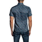 Floral Short Sleeve Button-Up Shirt III // Navy (S)
