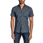Micro Floral Short Sleeve Button-Up Shirt // Navy (XL)