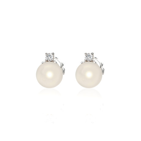 Crivelli 18k White Gold Diamond + Pearl Earrings