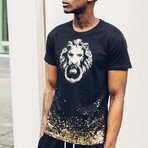 Lion's Head Dipped In Gold T-Shirt // Black (L)