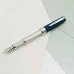 Starry Blue // Genuine Leather + Sterling Silver Fountain Pen // Blue Ink (Medium Nib)