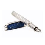 Starry Blue // Genuine Leather + Sterling Silver Fountain Pen // Black Ink (Medium Nib)