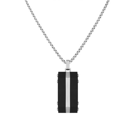 Circular Tag Necklace // Silver + Black