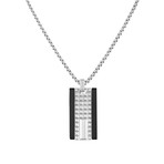 Textured Rectangle Tag Necklace // Silver + Black