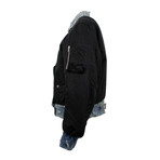Women's Reversible Distressed Denim Bomber Jacket // Black (XS)