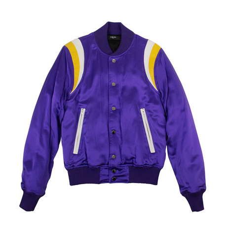 Men's Varsity Baseball Bomber Jacket // Purple (XS)