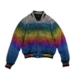 Women's Leopard Rainbow Varsity Loose Bomber Jacket // Multicolor (XL)