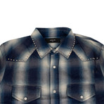 Men's Western Plaid Button Down Shirt // Blue (S)
