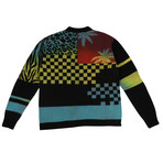 Men's Knit Patchwork Cardigan Sweater // Multicolor (M)
