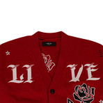 Men's Knit Cashmere Blend Cardigan Sweater // Red (L)