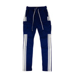 Men's Striped Stack Track Cargo Pants // Blue (28WX32L)