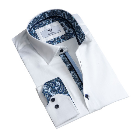 Reversible Cuff Button Down Shirt // White Paisley (S)