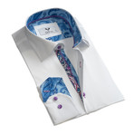 Paisley Reversible Cuff Button Down Shirt // White + Blue (S)