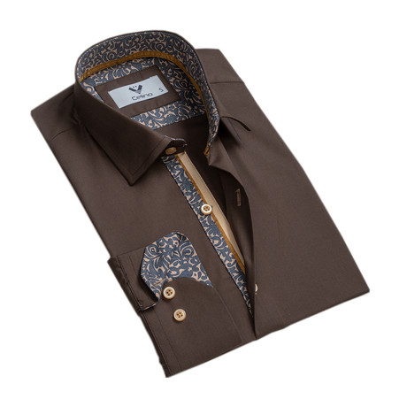Reversible Cuff Button Down Shirt // Chocolate Brown (S)