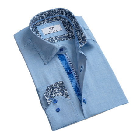 Damari Paisley Reversible Cuff Button Down Shirt // Blue (S)