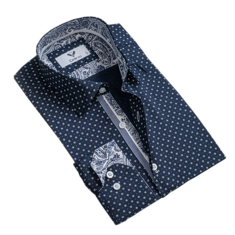 Paisley Reversible Cuff Button Down Shirt // Navy Blue (2XL)