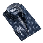 Paisley Reversible Cuff Button Down Shirt // Navy Blue (M)