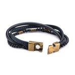 Leather + Hematite Beads Bracelet (Blue + Gold)