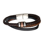 Beads + Braided Leather Layered Bracelet // Black + Brown