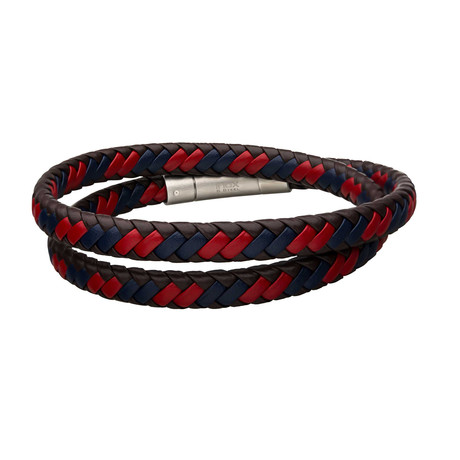 Double Round Leather Bracelet // Brown + Red + Blue (Brown)