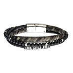 Steel + Onyx Beads + Braided Leather Layered Bracelet // Black