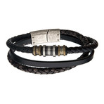 Antiqued Finish  Beads + Leather Layered Bracelet // Black