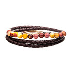 Double Wrap Leather + Mookaite Beads Bracelet // Brown