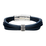 Wrap Around Style Leather Station Bracelet (Blue)