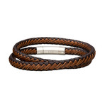 Double Round Leather Bracelet // Brown + Red + Blue (Brown)