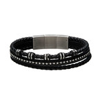 Leather + Steel Stoppers + Chain Bracelet // Black