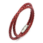 Double Round Braided Antique Leather Bracelet (Red)
