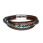 Chrysocolla Beads + Leather Layered Bracelet // Brown