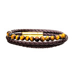 Double Wrap Leather + Tiger Eye Beads Bracelet // Brown