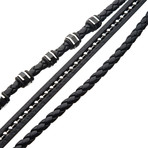 Leather + Steel Stoppers + Chain Bracelet // Black