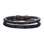 Double Strand Antiqued Leather + Denim Bracelet // Blue + Brown