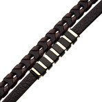 Double Wrap Leather + Steel Bar Bracelet (Brown + Gold)