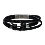 Leather + Steel Stoppers Bracelet // Black