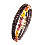 Double Wrap Leather + Mookaite Beads Bracelet // Brown