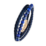 Double Wrap Leather + Lapis Beads Bracelet // Blue