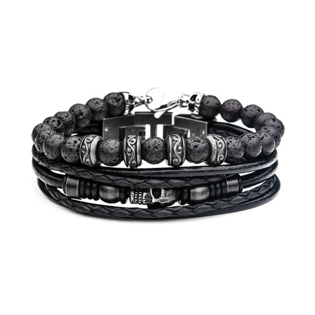 Lava + Skull Stackable Bracelet Set // Black